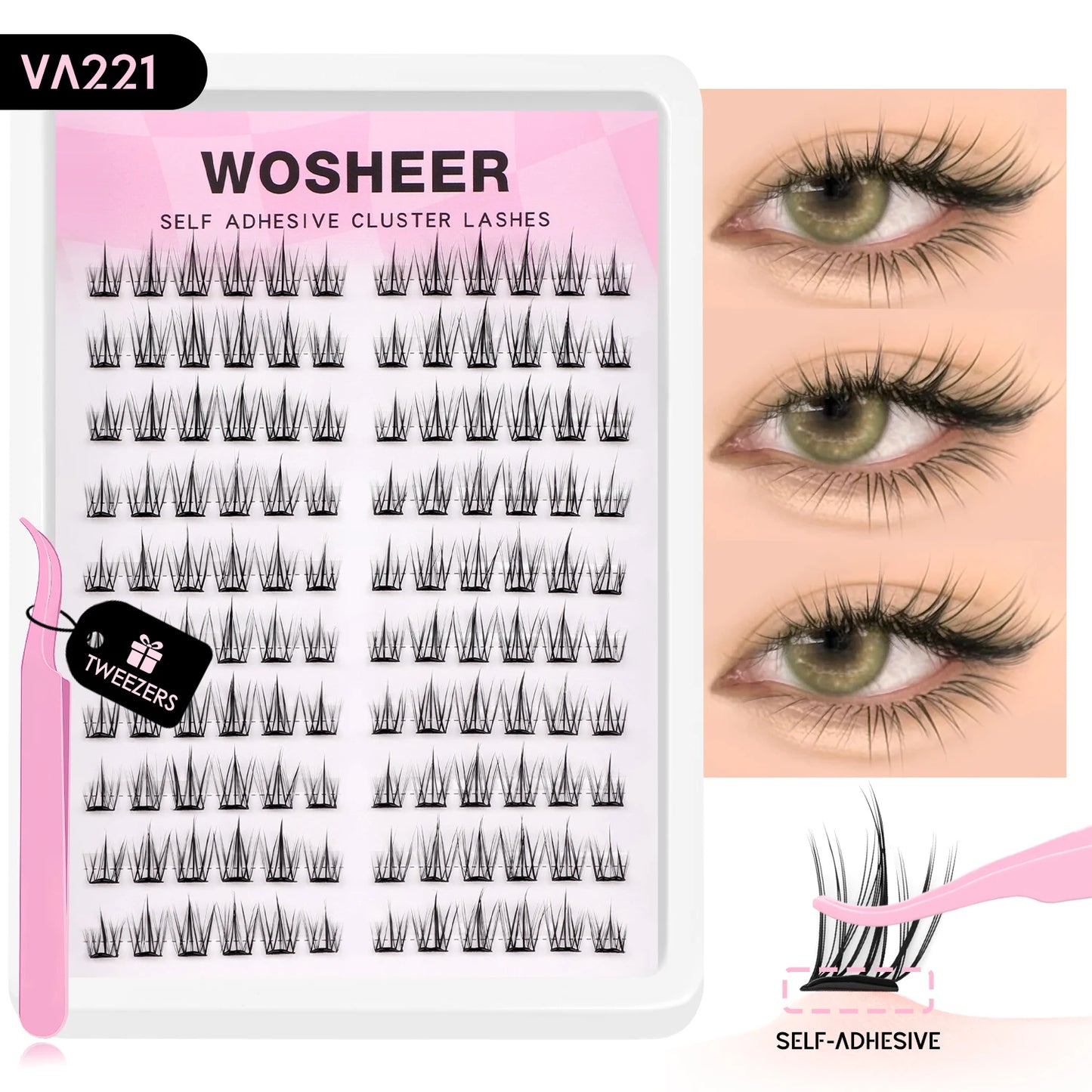 WOSHEER Manga Self Adhesive Lash Clusters Kit Natural Reusable Eyelash Clusters No Glue Needed Pre Glued Cluster Lashes