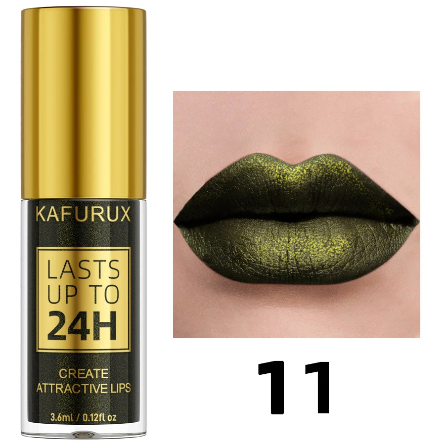 Glitter Shiny Bold& Intense Metallic Lip Glaze Pearlescent Lip Tint, Waterproof Long Lasting Lip Gloss Makeup Matte Lip Gift fo