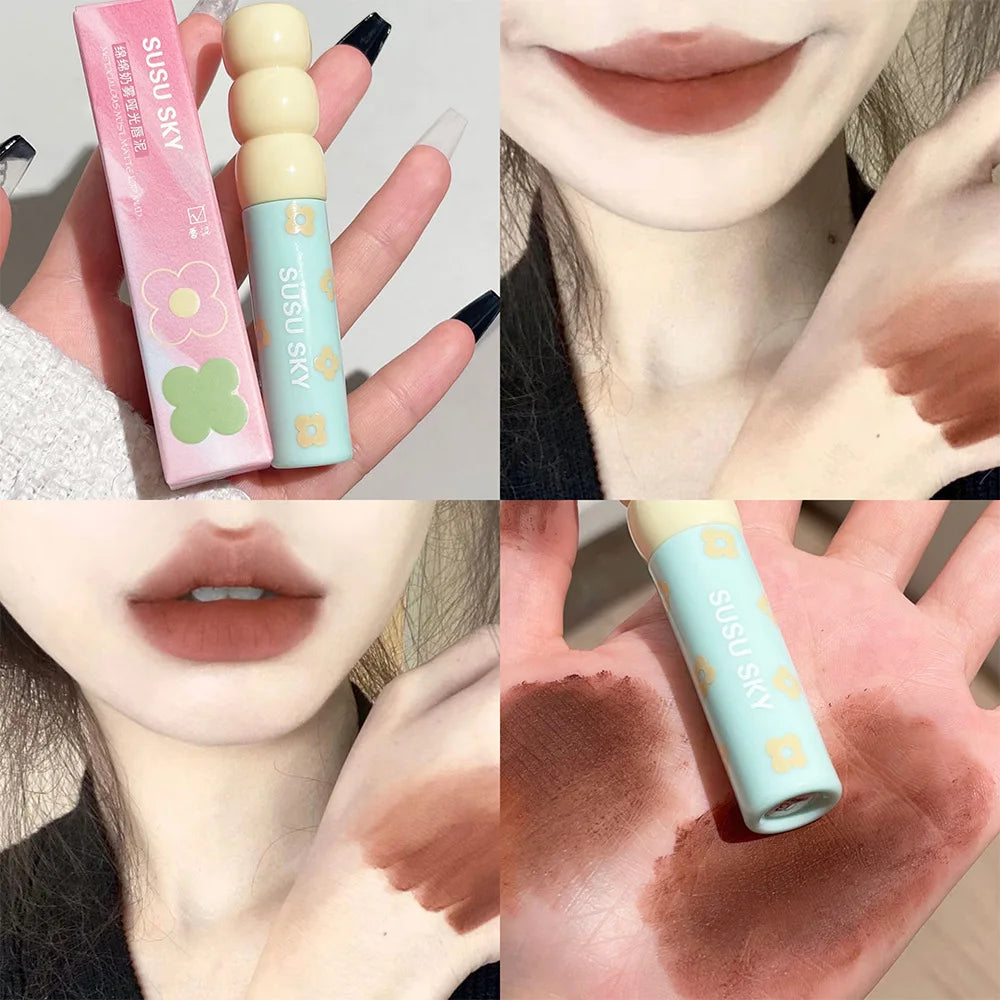 1/5Pcs Candied Fruit Lip Mud Milk Mist Velvet Matte Lip Gloss Long Lasting Not Easy To Stick Cup LipGlaze Almond Brown Pink
