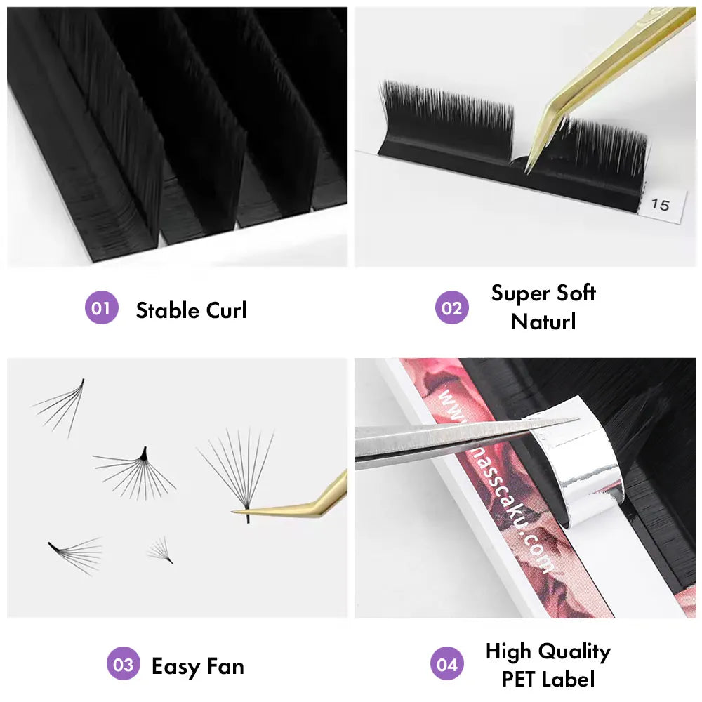 New Trend Easy Fanning Blooming Eyelash Extensions All Size Premium Technologic Fiber Comfortable False Eyelashes from MASSCAKU