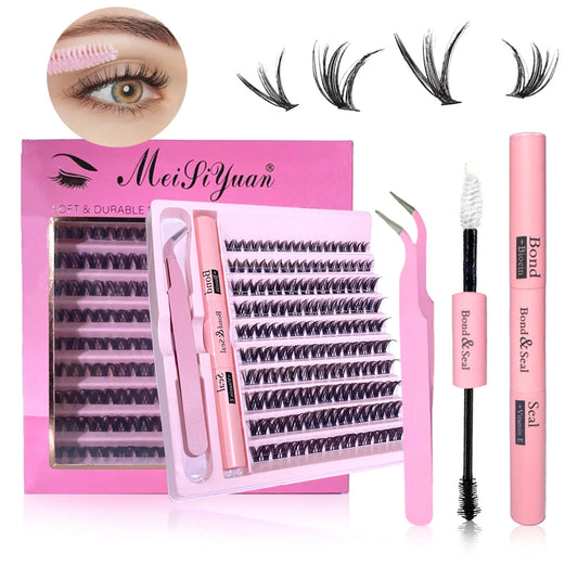 3D 190 PCS Cluster Lashes Kit – Lash Bond and Seal, Makeup Tools,DIY Lash Extension Set with Glue Accessories and Eyelash Curler