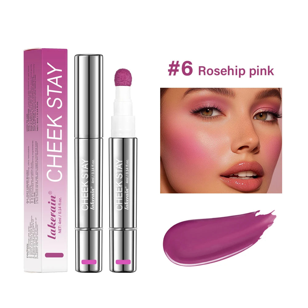 Cheek Blusher 6 colors Long-Lasting Cheek Stain All-Day Blendable Liquid Blush Long-Lasting Blush Sponge Applicator Cheek Makeup