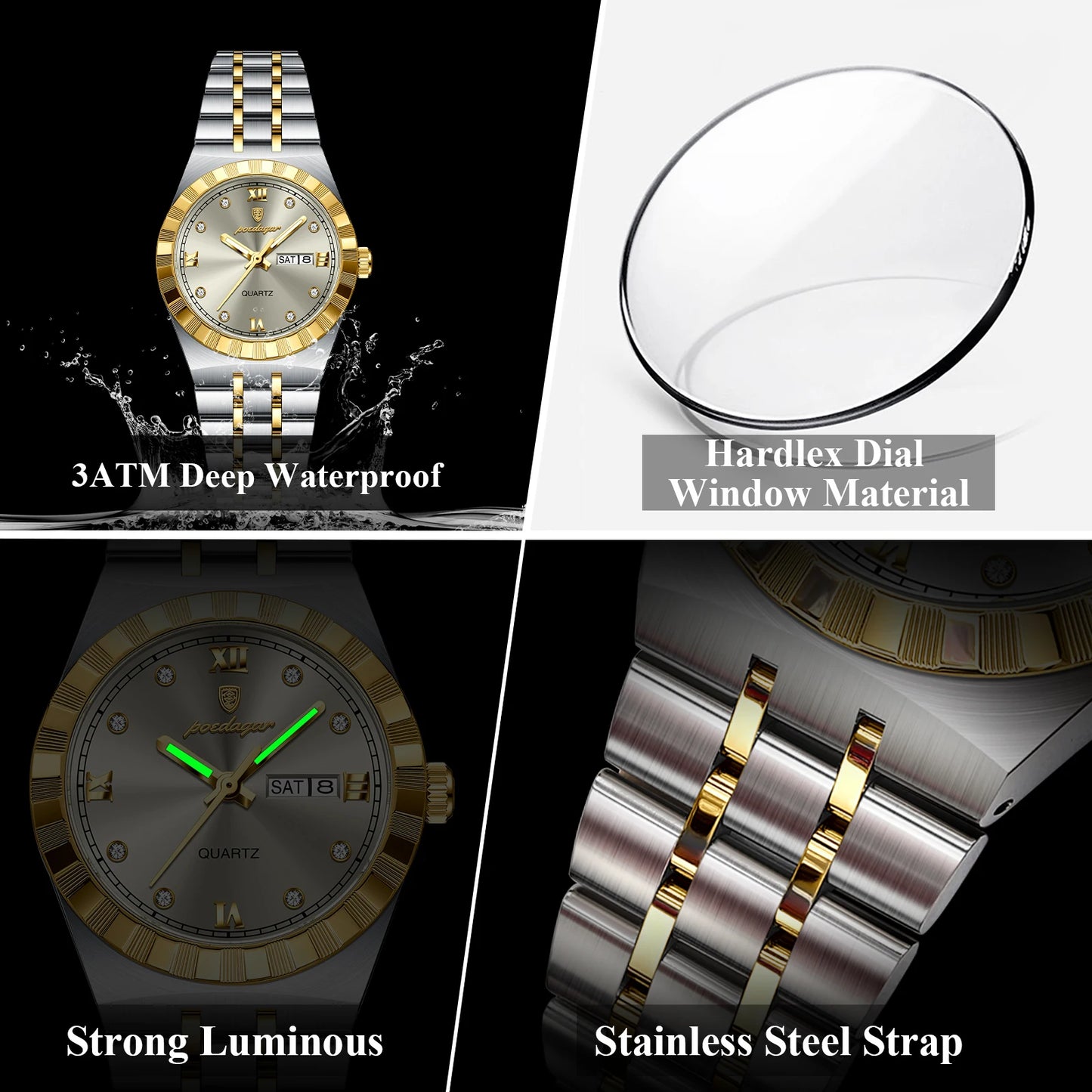 POEDAGAR Luxury Original Ladies Watch Luminous Waterproof Week Date Woman Wristwatch Stainless Steel Women Quartz Watches Female