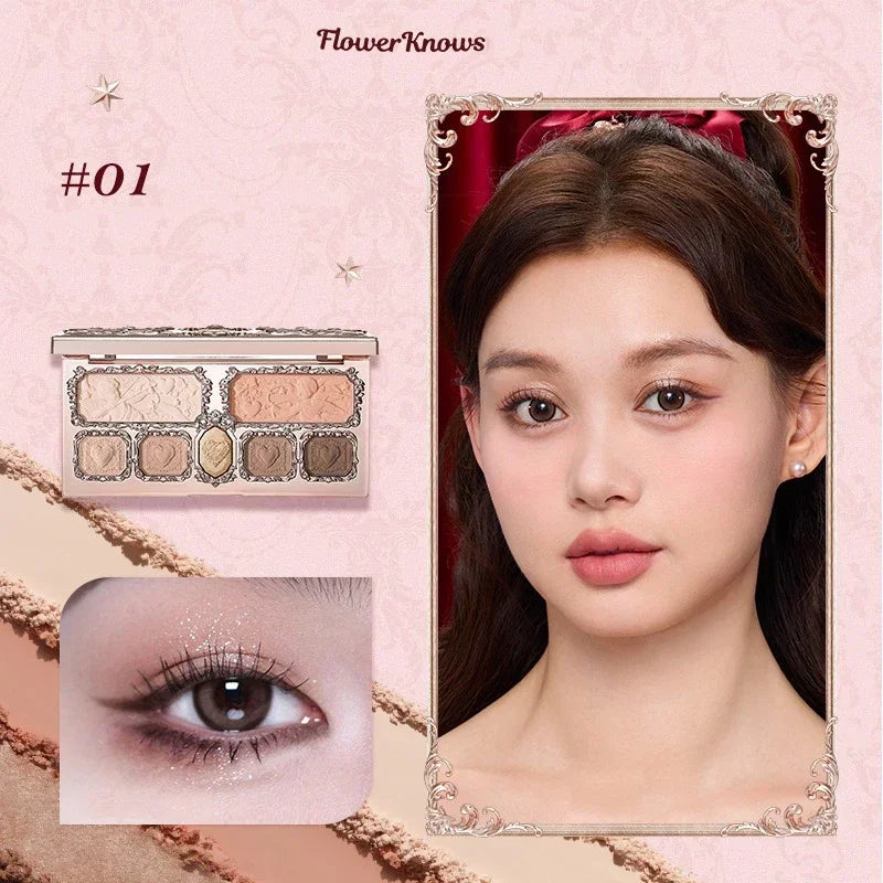 Flower Knows black Swan Ballet Eyeshadow Palette Matte Fine Shimmer Pearl Face Palette 6 Colour Glitter Eye Shadow