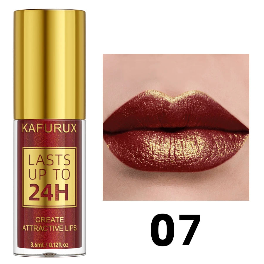 Glitter Shiny Bold& Intense Metallic Lip Glaze Pearlescent Lip Tint, Waterproof Long Lasting Lip Gloss Makeup Matte Lip Gift fo