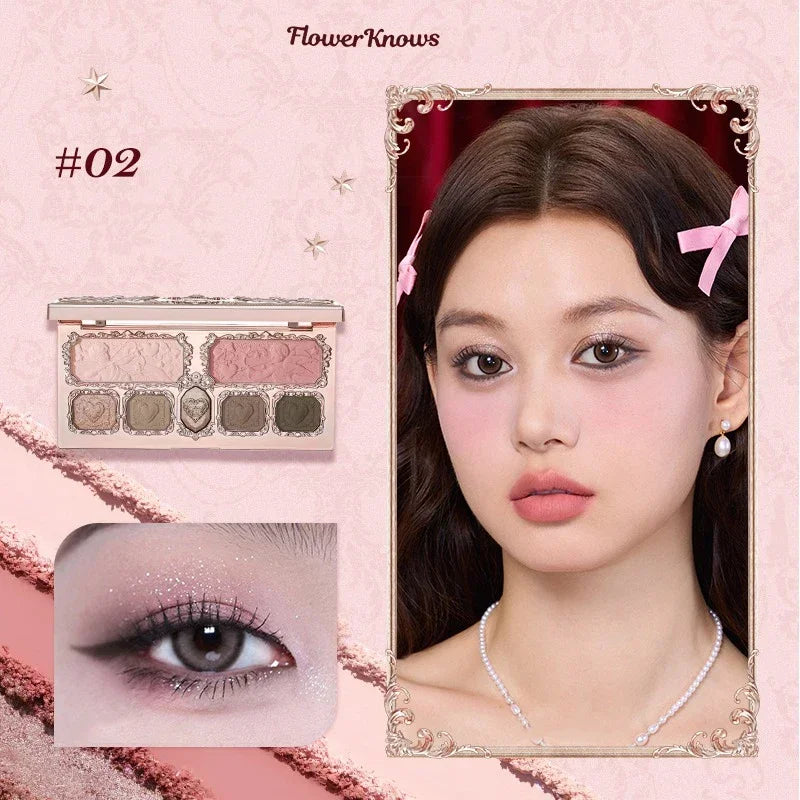 Flower Knows black Swan Ballet Eyeshadow Palette Matte Fine Shimmer Pearl Face Palette 6 Colour Glitter Eye Shadow