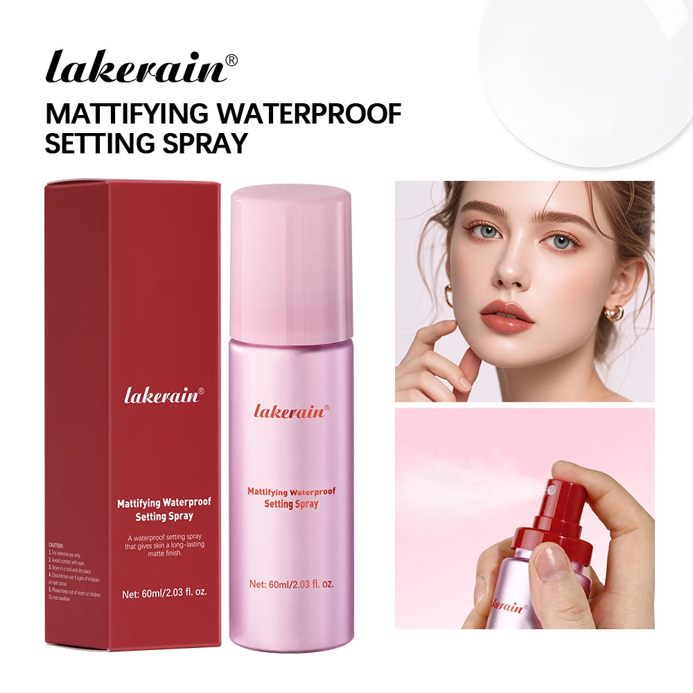 Lakerain Mattifying Waterproof Setting Spray Long-lasting Control Oil Waterproof Matte Finish Pore Tightening Makeup Fixer Spray