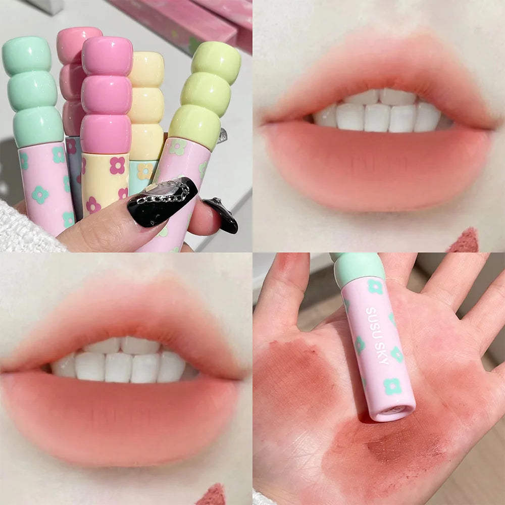 1/5Pcs Candied Fruit Lip Mud Milk Mist Velvet Matte Lip Gloss Long Lasting Not Easy To Stick Cup LipGlaze Almond Brown Pink