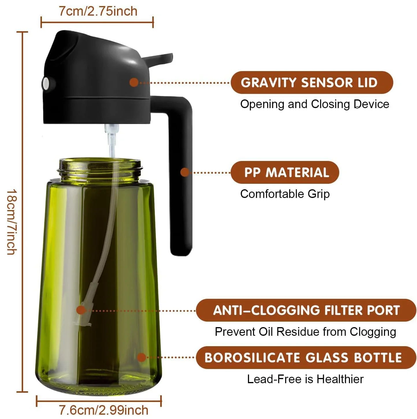 470ml Dark Glass Oil Sprayer – 2-in-1 Olive Oil Dispenser