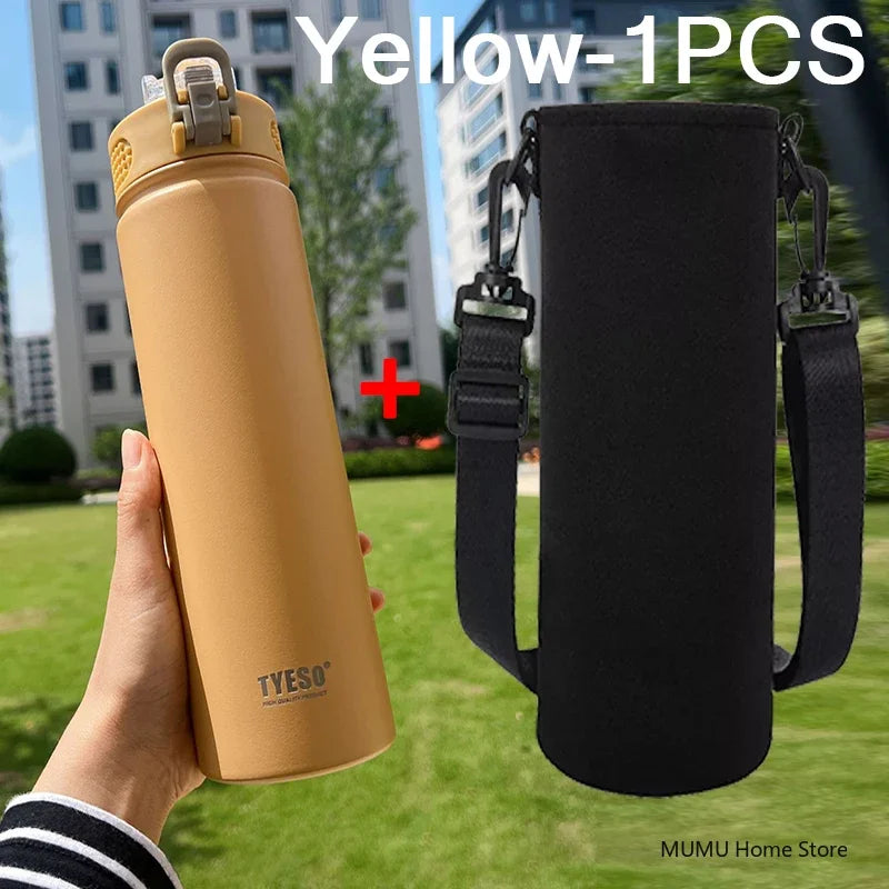 TYESO Stainless Steel Thermal Bottle 600–750ml with Straw | Hot & Cold Insulated
