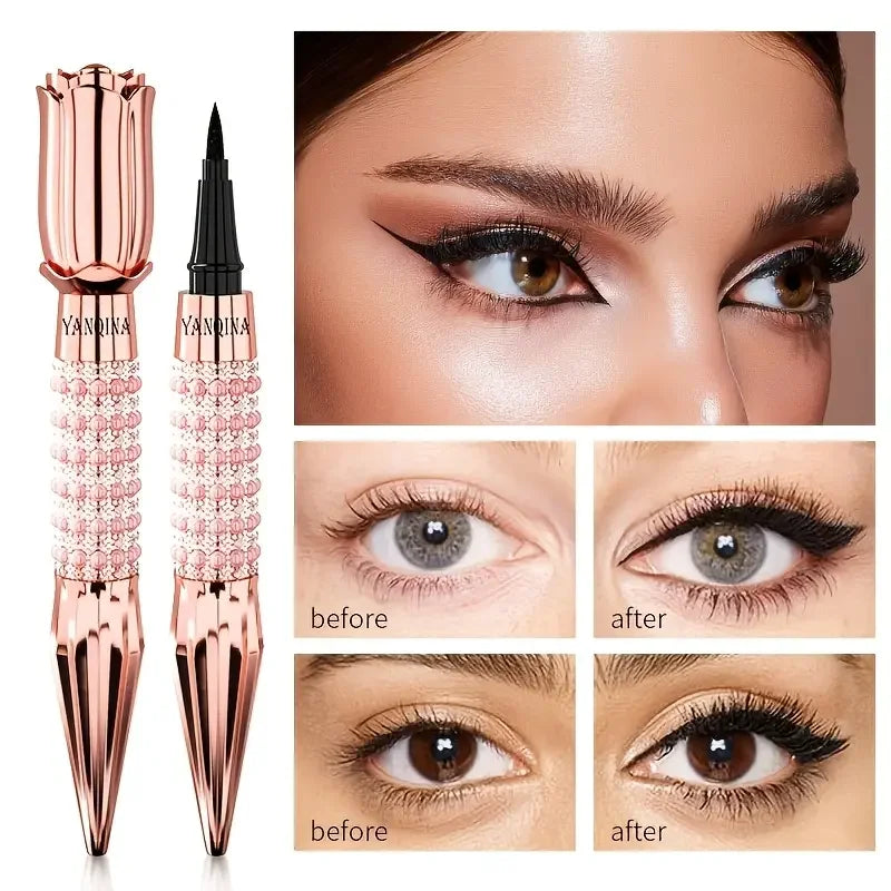 Precision Black Liquid Eyeliner,Eyeliner with Rhinestones,Long-Lasting Waterproof and Sweat-Proof,Quick-Dry Eyeliner Eye Makeup