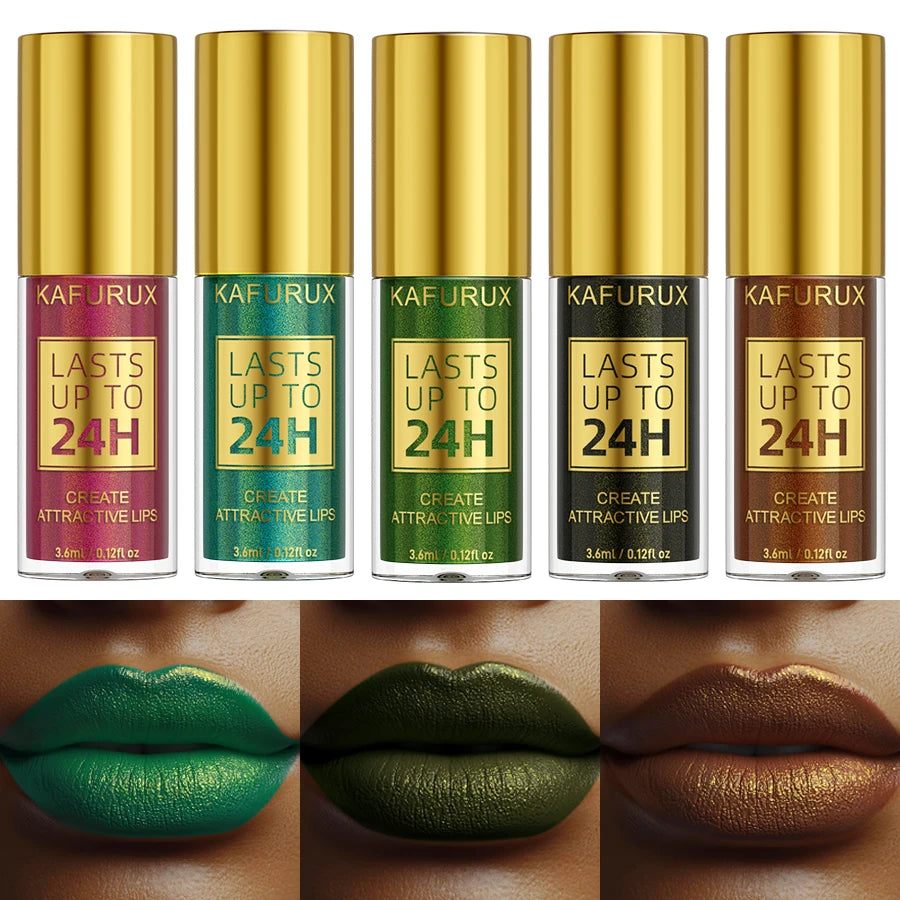 Glitter Shiny Bold& Intense Metallic Lip Glaze Pearlescent Lip Tint, Waterproof Long Lasting Lip Gloss Makeup Matte Lip Gift fo