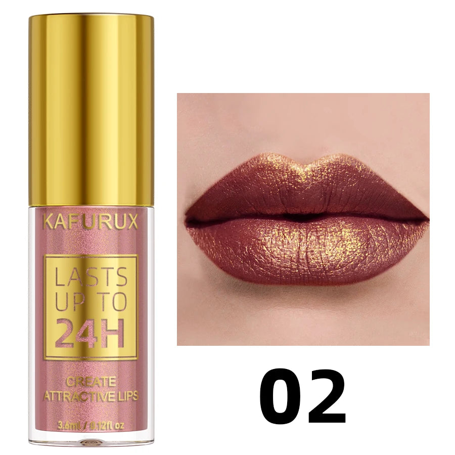 Glitter Shiny Bold& Intense Metallic Lip Glaze Pearlescent Lip Tint, Waterproof Long Lasting Lip Gloss Makeup Matte Lip Gift fo