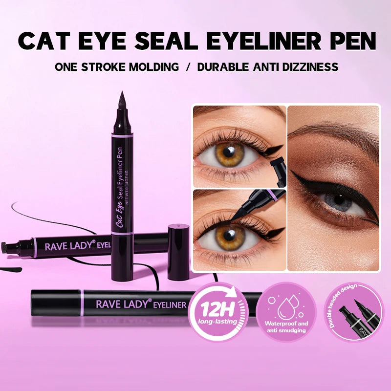 Rave Lady Black Stamp Eyeliner Pencil Double-ended Waterproof Quick Drying Long-Lasting Liquid Eyeliner Makeup Eyes Cosmetics