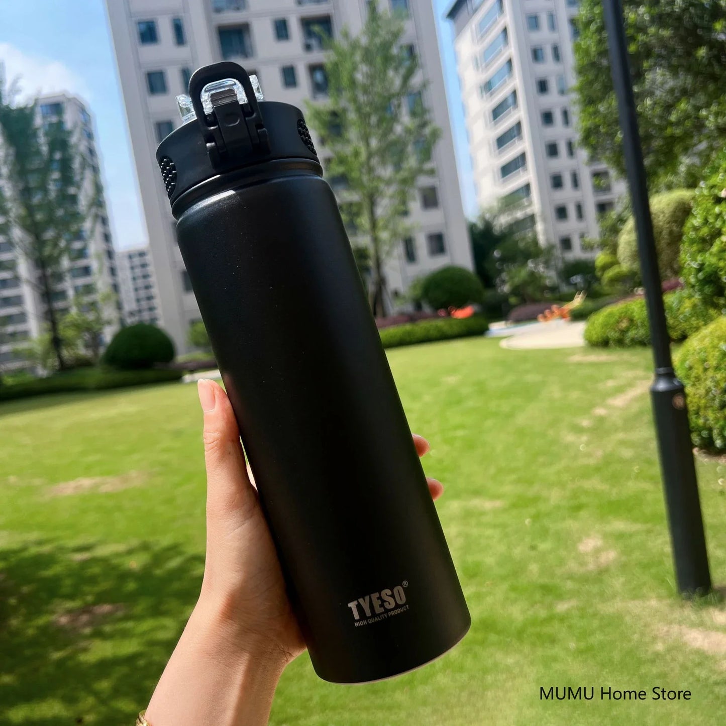 TYESO Stainless Steel Thermal Bottle 600–750ml with Straw | Hot & Cold Insulated