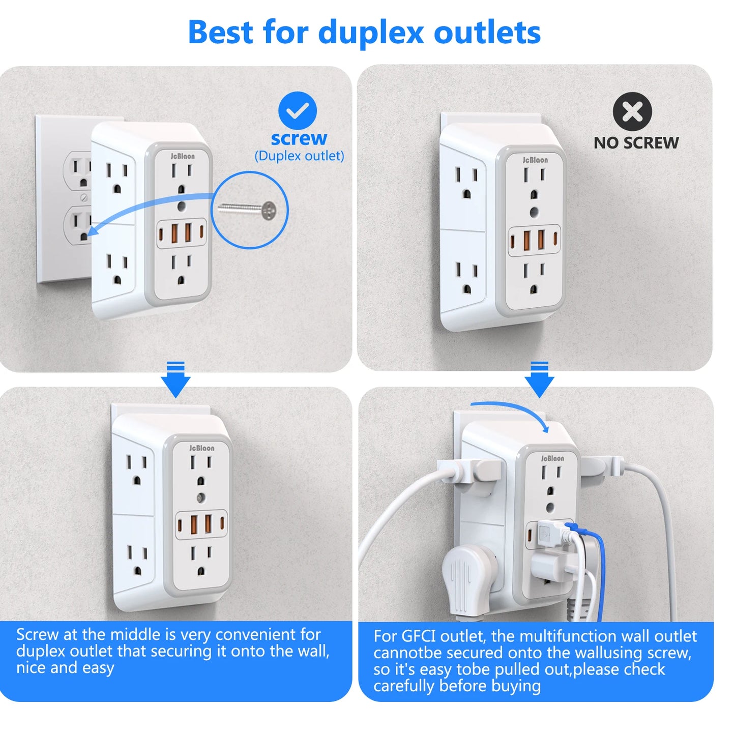 6-Outlet Wall Power Strip with 4 USB Ports (2 USB-C) – Fast Charging