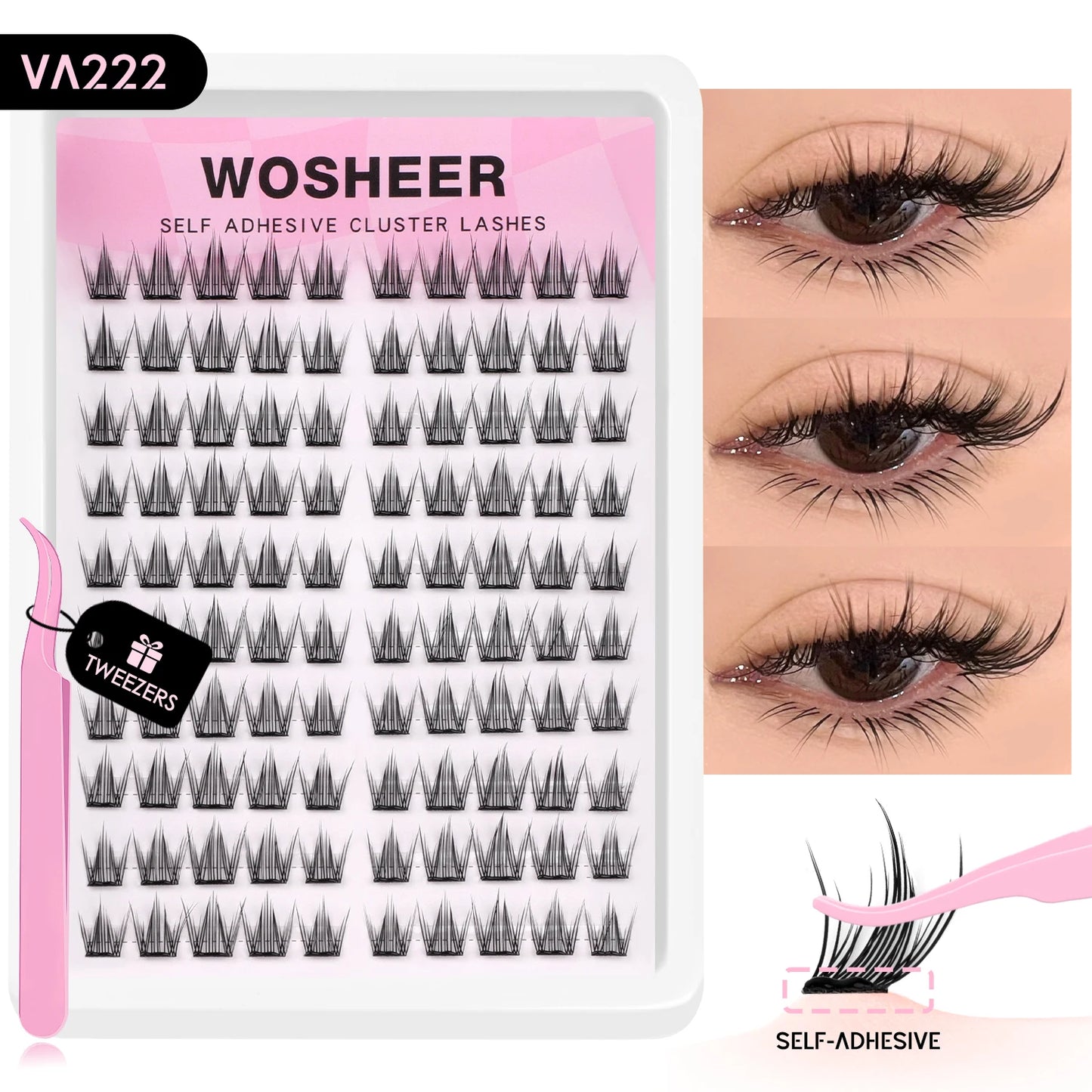 WOSHEER Manga Self Adhesive Lash Clusters Kit Natural Reusable Eyelash Clusters No Glue Needed Pre Glued Cluster Lashes