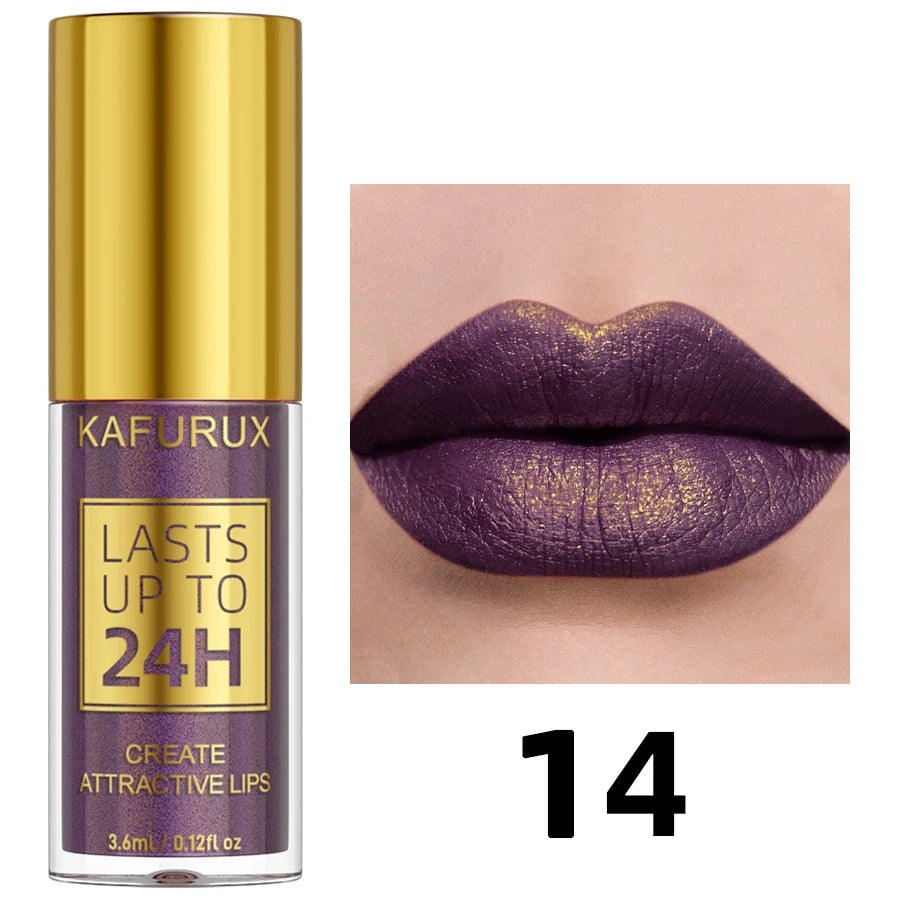 Glitter Shiny Bold& Intense Metallic Lip Glaze Pearlescent Lip Tint, Waterproof Long Lasting Lip Gloss Makeup Matte Lip Gift fo