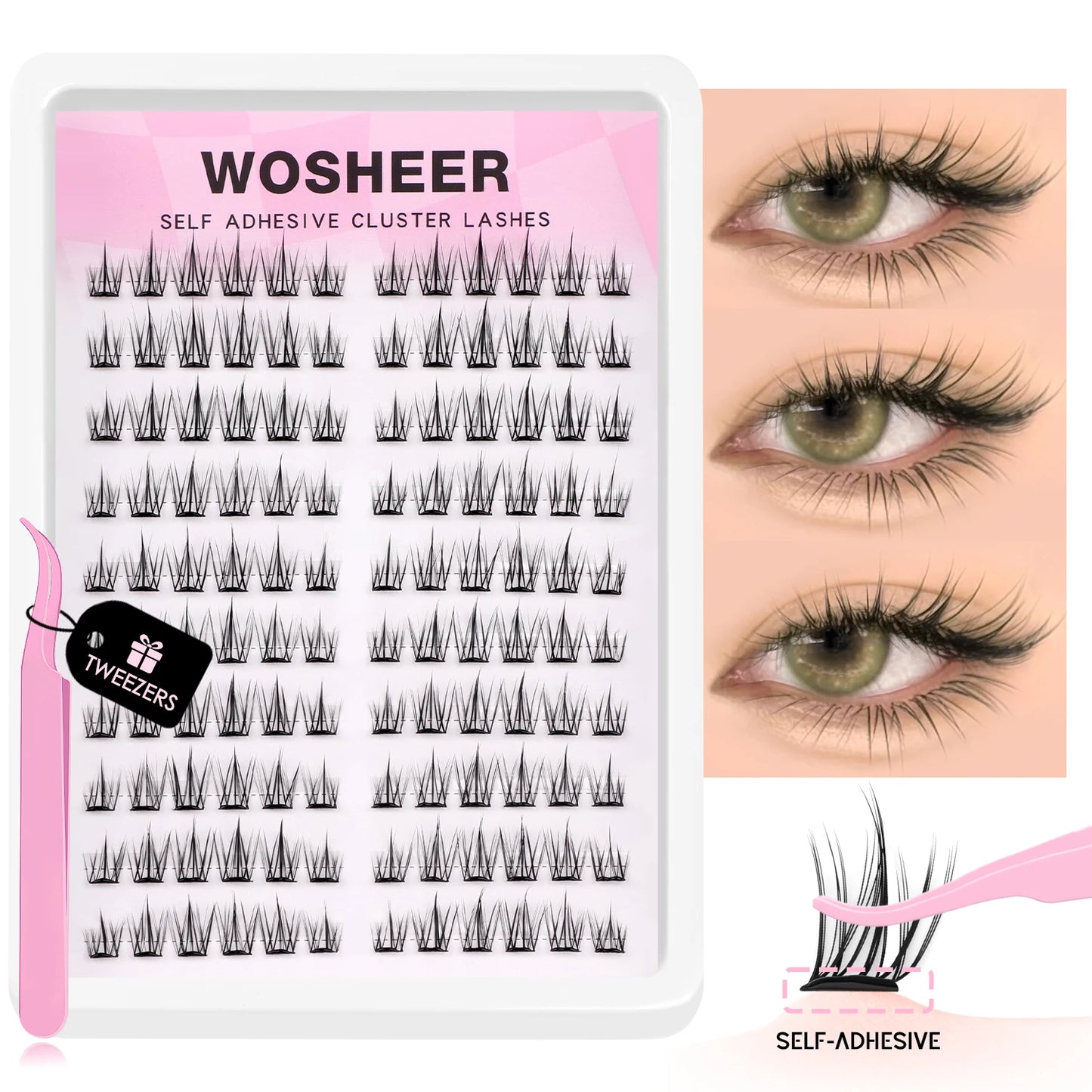 WOSHEER Manga Self Adhesive Lash Clusters Kit Natural Reusable Eyelash Clusters No Glue Needed Pre Glued Cluster Lashes