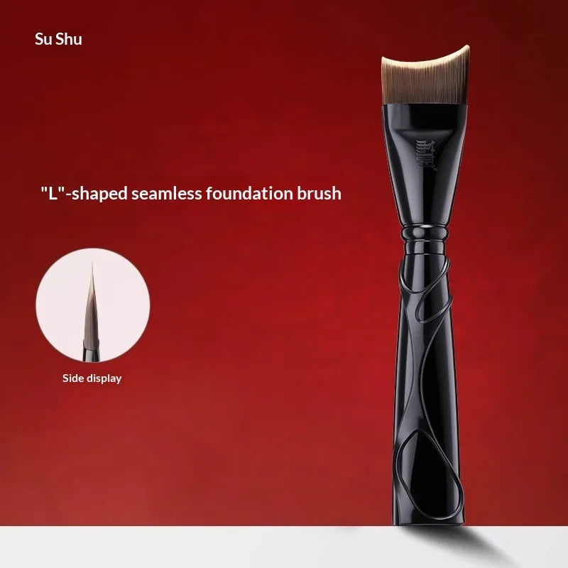 LISHU L-Shaped Foundation Brush Ultra Thin Curved Makeup Brush Seamless Liquid Concealer Blending Brush Professional Makeup Tool