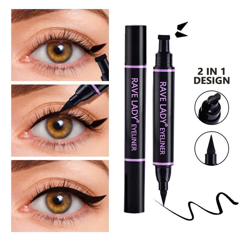 Rave Lady Black Stamp Eyeliner Pencil Double-ended Waterproof Quick Drying Long-Lasting Liquid Eyeliner Makeup Eyes Cosmetics