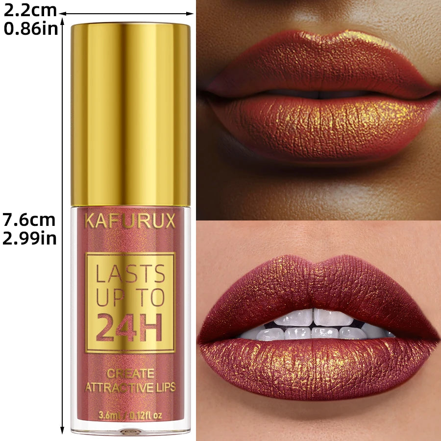 Glitter Shiny Bold& Intense Metallic Lip Glaze Pearlescent Lip Tint, Waterproof Long Lasting Lip Gloss Makeup Matte Lip Gift fo