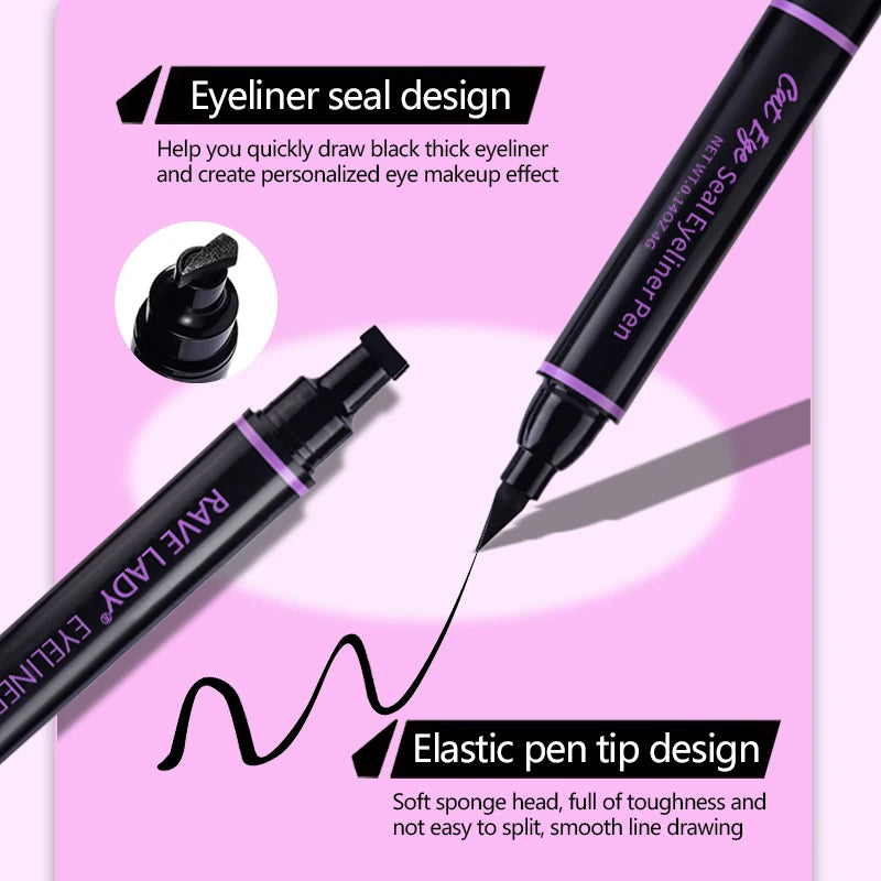 Rave Lady Black Stamp Eyeliner Pencil Double-ended Waterproof Quick Drying Long-Lasting Liquid Eyeliner Makeup Eyes Cosmetics