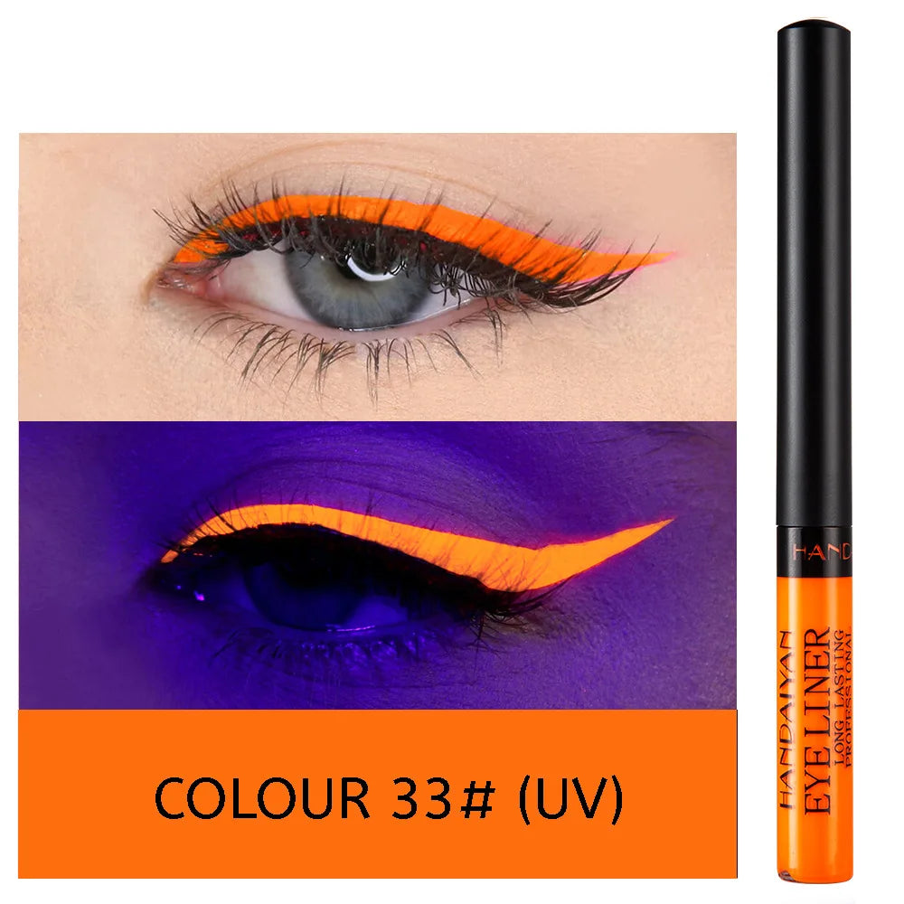 Neon UV Glow Eyeliner Pen Waterproof Matte Liquid Color Eye Liner Pencil Vibrant Yellow Red Purple Makeup Cosmetic
