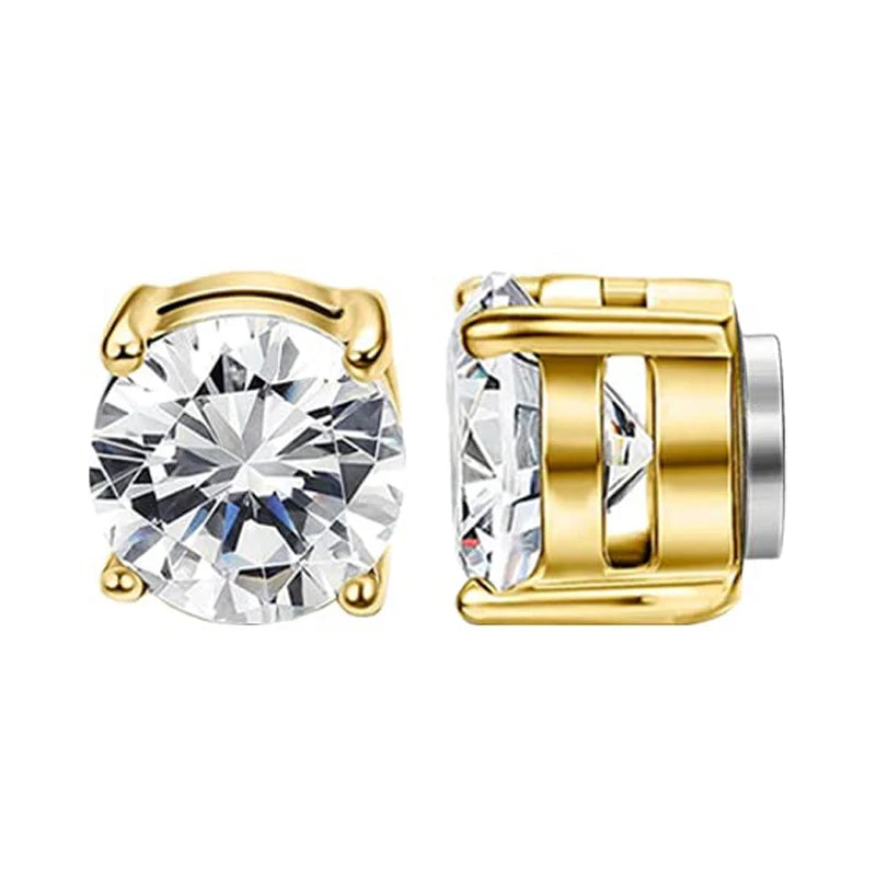 1-12 Pair Stainless Steel Magnetic Non Piercing Inlaid Cubic Zirconia Stud Earrings Clip on Hoop Earrings Set for Men Women