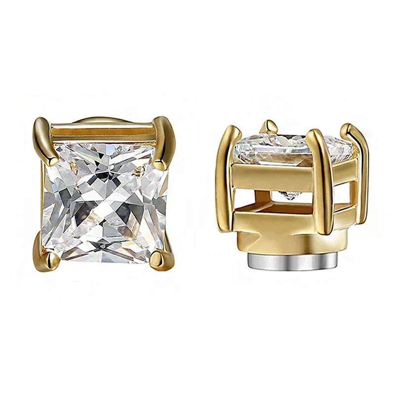 1-12 Pair Stainless Steel Magnetic Non Piercing Inlaid Cubic Zirconia Stud Earrings Clip on Hoop Earrings Set for Men Women