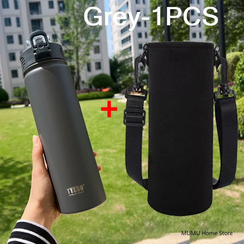 TYESO Stainless Steel Thermal Bottle 600–750ml with Straw | Hot & Cold Insulated