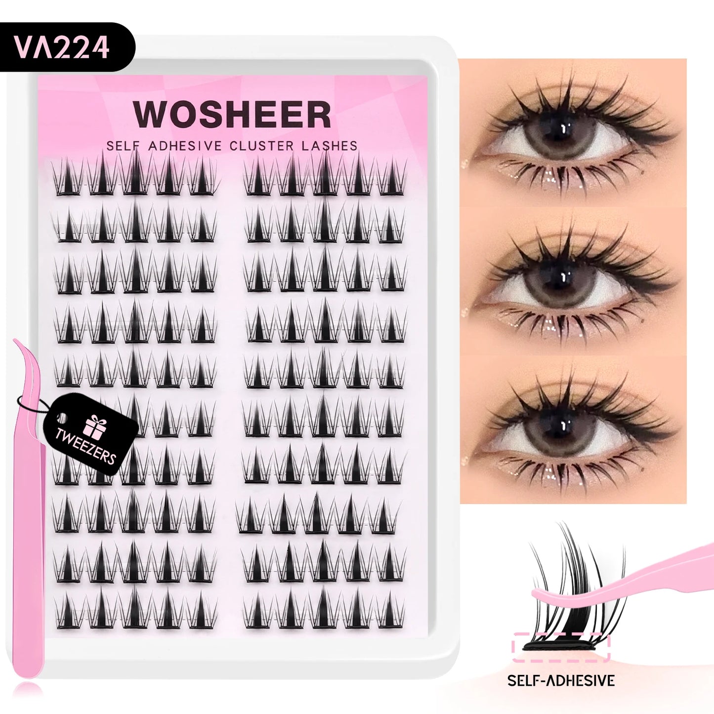 WOSHEER Manga Self Adhesive Lash Clusters Kit Natural Reusable Eyelash Clusters No Glue Needed Pre Glued Cluster Lashes