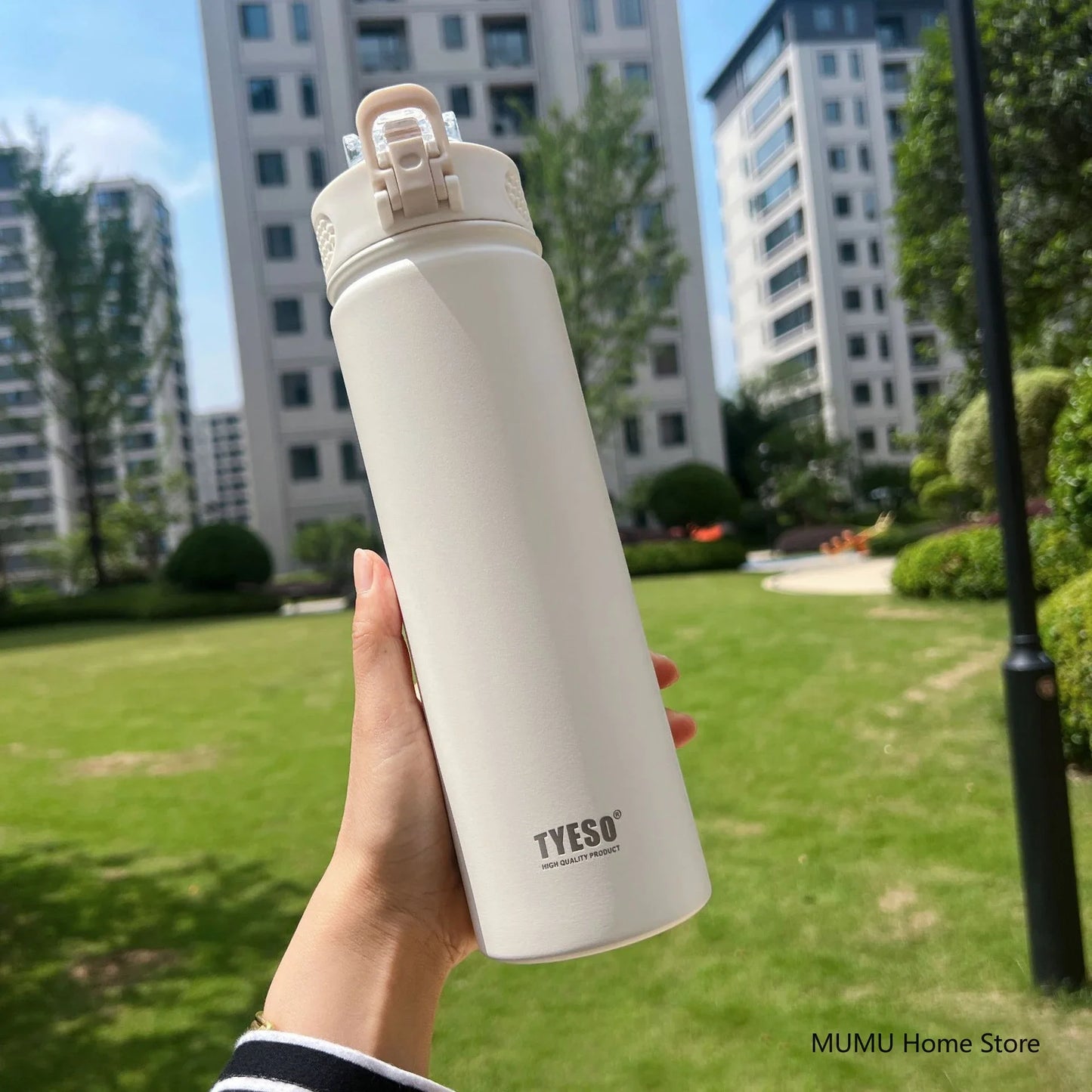 TYESO Stainless Steel Thermal Bottle 600–750ml with Straw | Hot & Cold Insulated