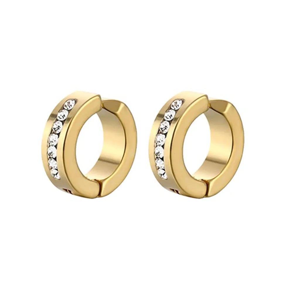 1-12 Pair Stainless Steel Magnetic Non Piercing Inlaid Cubic Zirconia Stud Earrings Clip on Hoop Earrings Set for Men Women