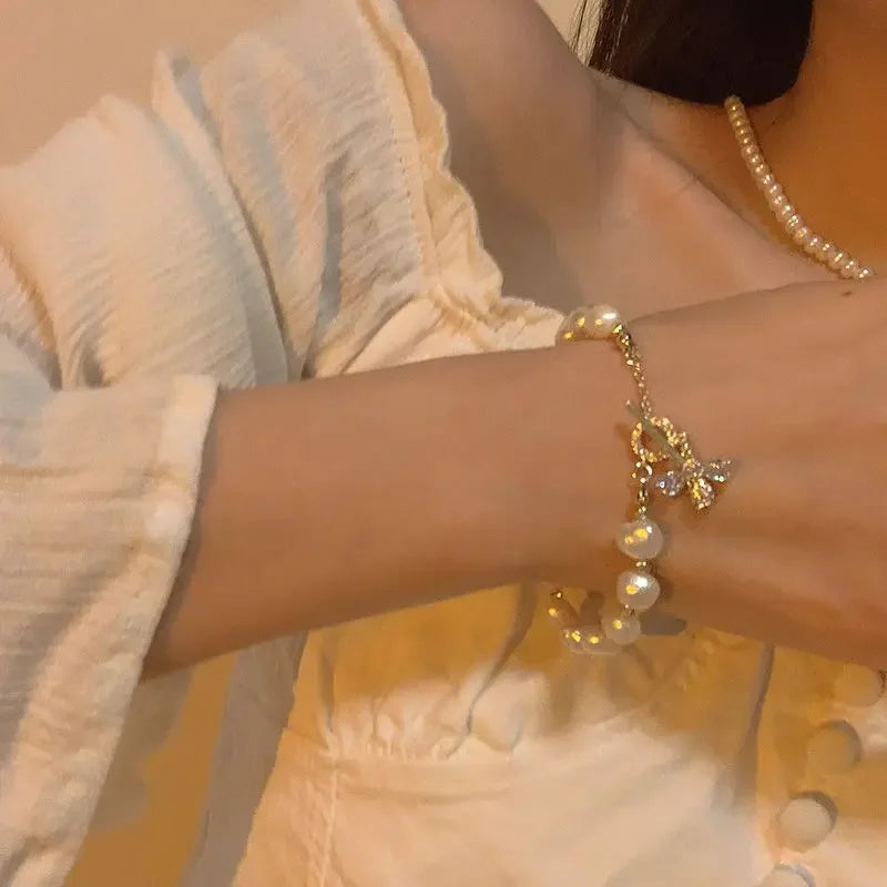 4Pcs/Set Heart White Color Pearl Bracelets Set For Women New Trendy Elastic Beaded Bracelet Elegant Wedding Party Jewelry Gift