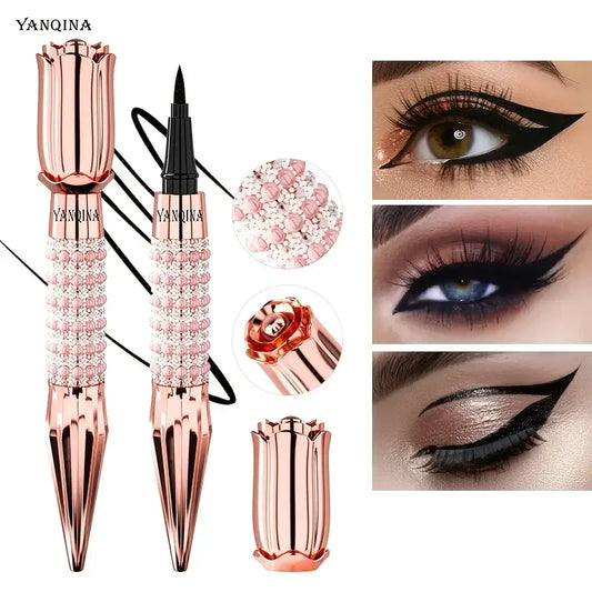 Precision Black Liquid Eyeliner,Eyeliner with Rhinestones,Long-Lasting Waterproof and Sweat-Proof,Quick-Dry Eyeliner Eye Makeup