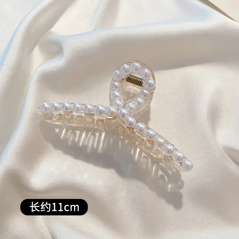 Simulated Pearl Hair Claws for Women Korean Acrylic Hair Clips Girls Large Size Barrette Shark Clip Fashion Hair Accessories