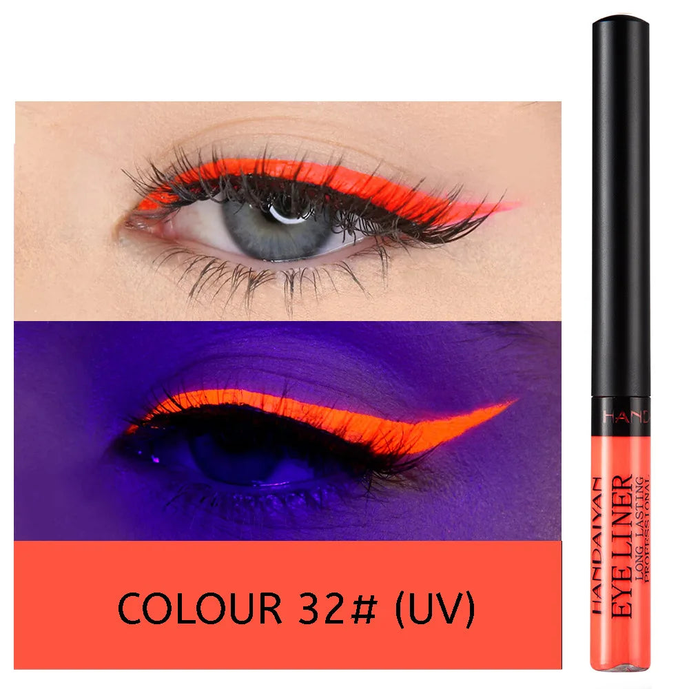 Neon UV Glow Eyeliner Pen Waterproof Matte Liquid Color Eye Liner Pencil Vibrant Yellow Red Purple Makeup Cosmetic
