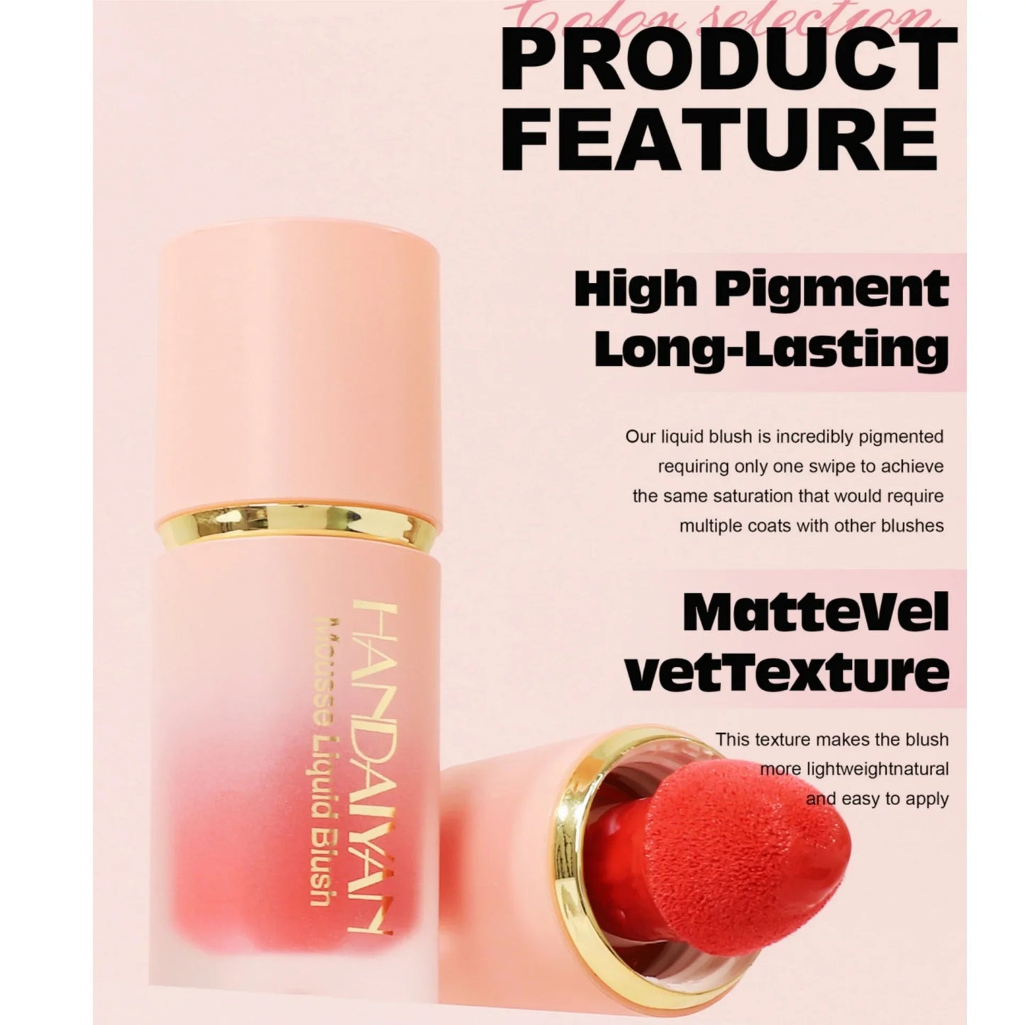 HANDAIYAN Liquid Blush Facial Matte Makeup Lasting Easy to Color Make Up Blusher With Sponge Brush Tip Velvet Rouge Cosmetics