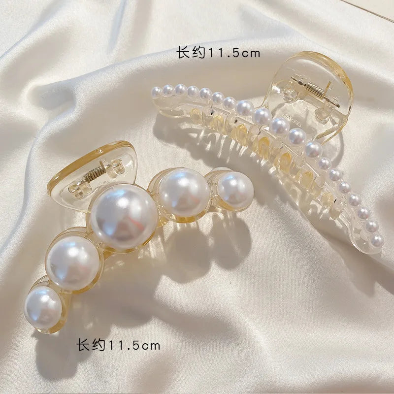 Simulated Pearl Hair Claws for Women Korean Acrylic Hair Clips Girls Large Size Barrette Shark Clip Fashion Hair Accessories
