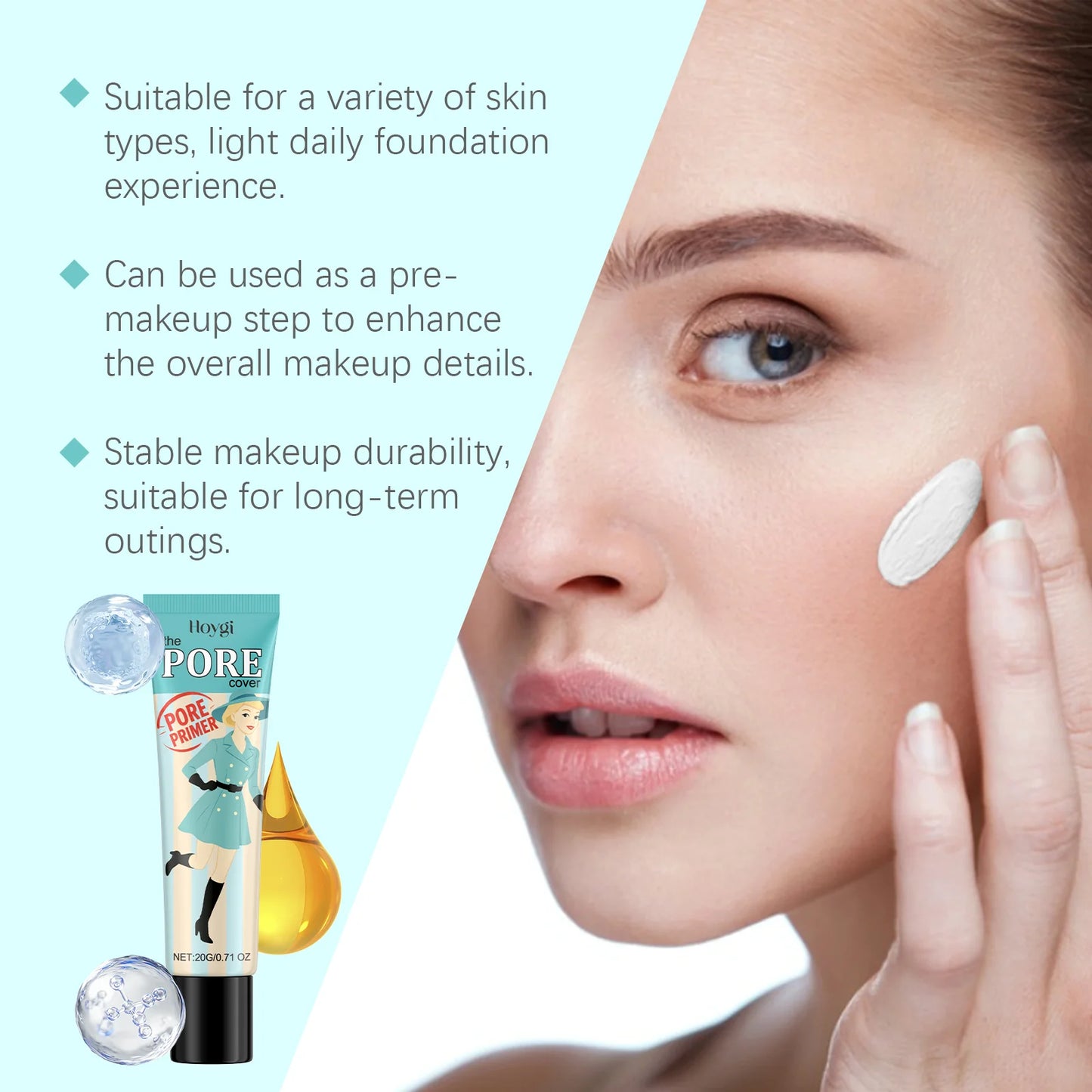 Pore Cover Primer Minimize Pores Oil Control Even Skin Tone Anti Acne Smoothing Waterproof Moisturizing Before Makeup
