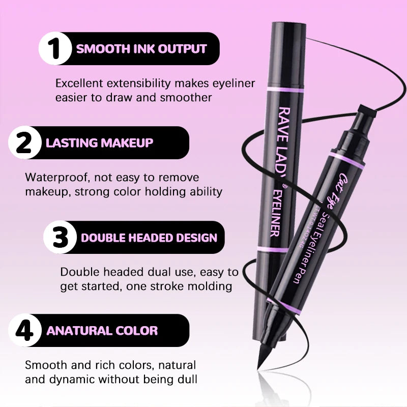Rave Lady Black Stamp Eyeliner Pencil Double-ended Waterproof Quick Drying Long-Lasting Liquid Eyeliner Makeup Eyes Cosmetics