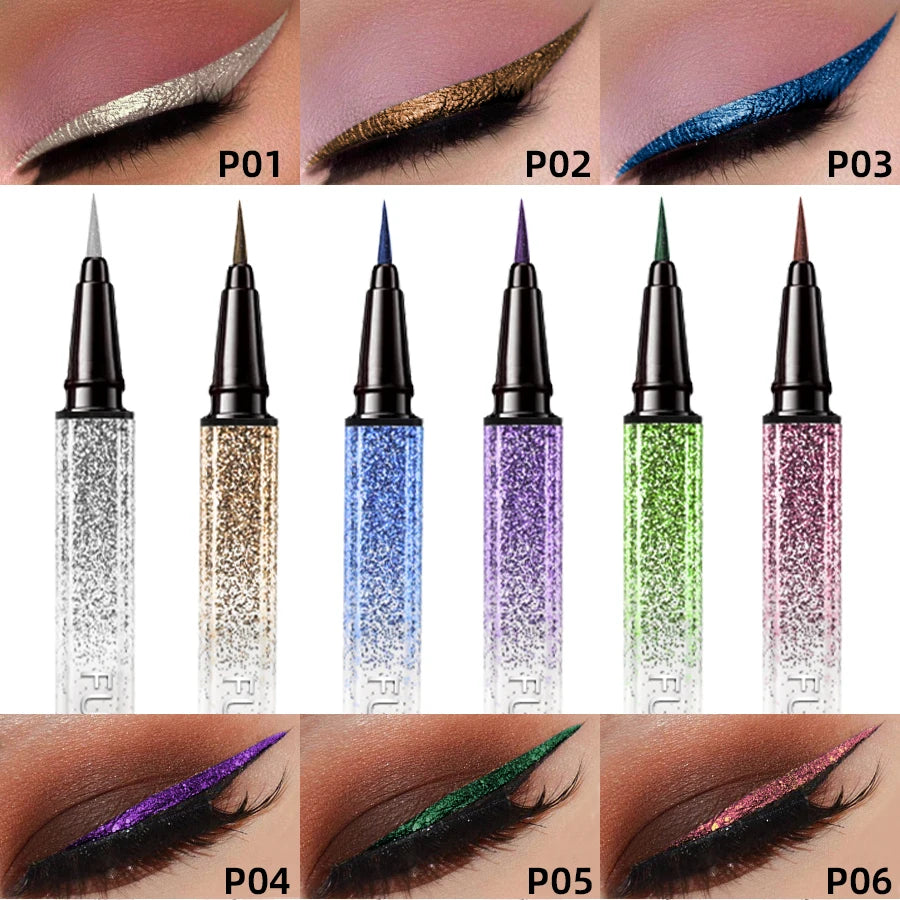 6 Color Diamond Shiny Eye Liner Eyeshadow Waterproof Quick-dry Silver Gold Metellic Pearlescent Liquid Eyeliner Makeup Gilfts