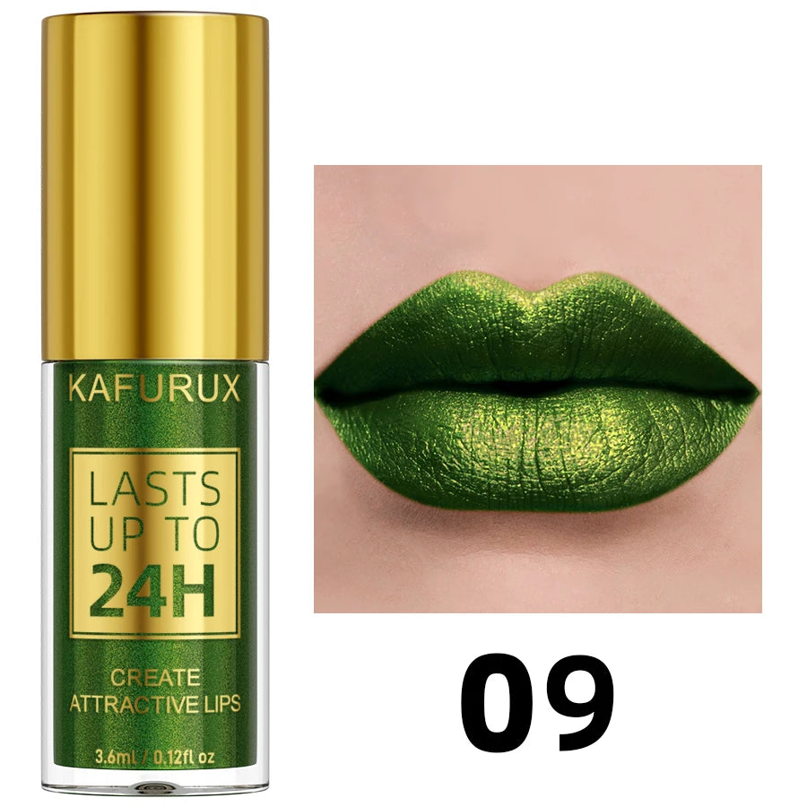 Glitter Shiny Bold& Intense Metallic Lip Glaze Pearlescent Lip Tint, Waterproof Long Lasting Lip Gloss Makeup Matte Lip Gift fo