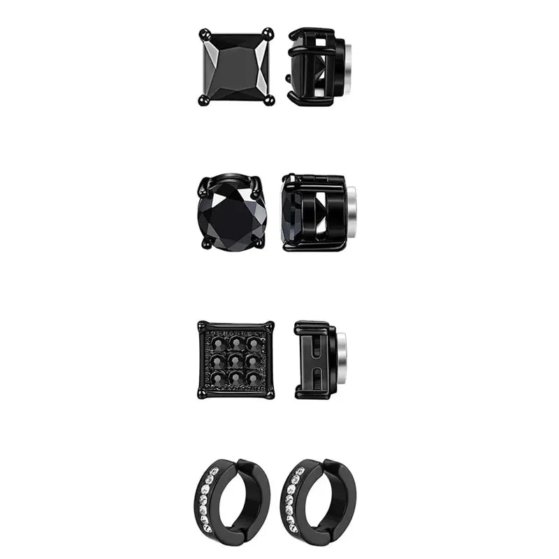 1-12 Pair Stainless Steel Magnetic Non Piercing Inlaid Cubic Zirconia Stud Earrings Clip on Hoop Earrings Set for Men Women