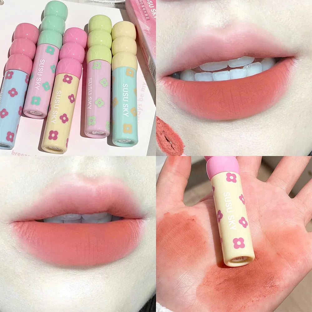 1/5Pcs Candied Fruit Lip Mud Milk Mist Velvet Matte Lip Gloss Long Lasting Not Easy To Stick Cup LipGlaze Almond Brown Pink