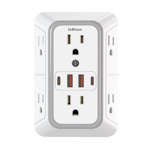 6-Outlet Wall Power Strip with 4 USB Ports (2 USB-C) – Fast Charging