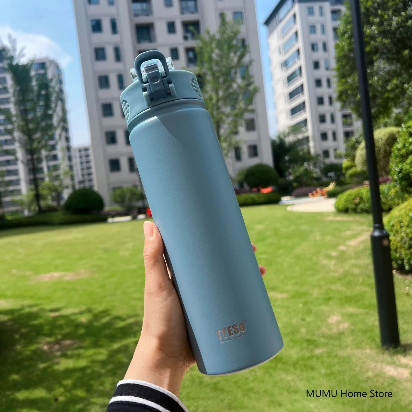 TYESO Stainless Steel Thermal Bottle 600–750ml with Straw | Hot & Cold Insulated