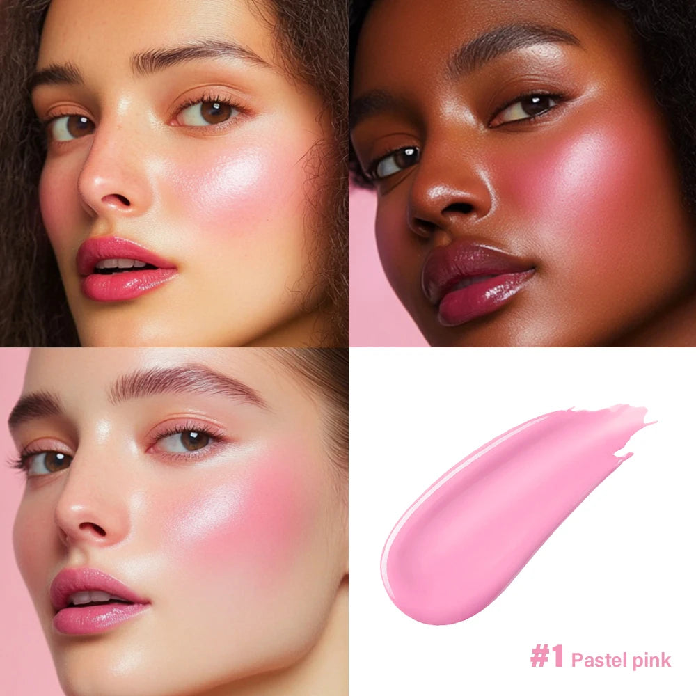 Cheek Blusher 6 colors Long-Lasting Cheek Stain All-Day Blendable Liquid Blush Long-Lasting Blush Sponge Applicator Cheek Makeup