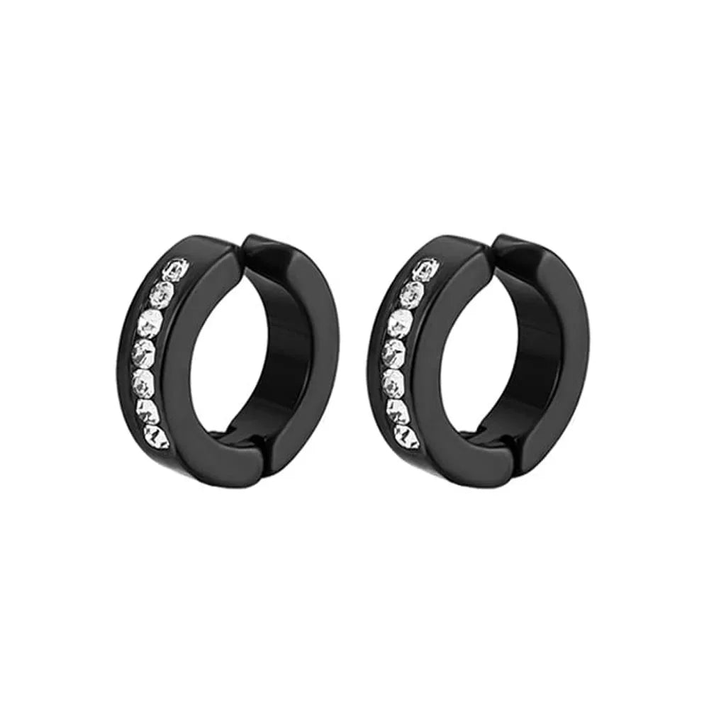 1-12 Pair Stainless Steel Magnetic Non Piercing Inlaid Cubic Zirconia Stud Earrings Clip on Hoop Earrings Set for Men Women